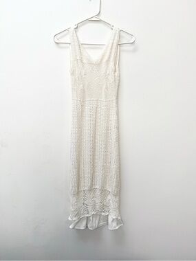 Kroshetta By Papillon Crochet Ivory Midi Dress — Vintage Boho Bridal Coastal S